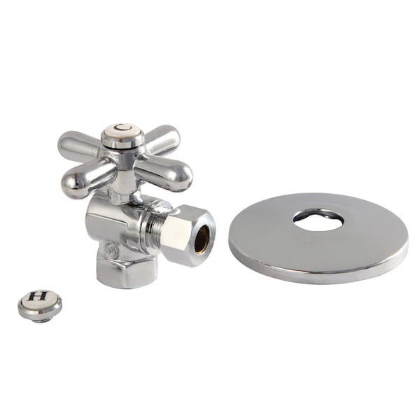 Kingston Brass CC33101XK 3/8-Inch IPS X 3/8-Inch OD Comp Quarter-Turn Angle Stop Valve with Flange, Polished Chrome CC33101XK - main